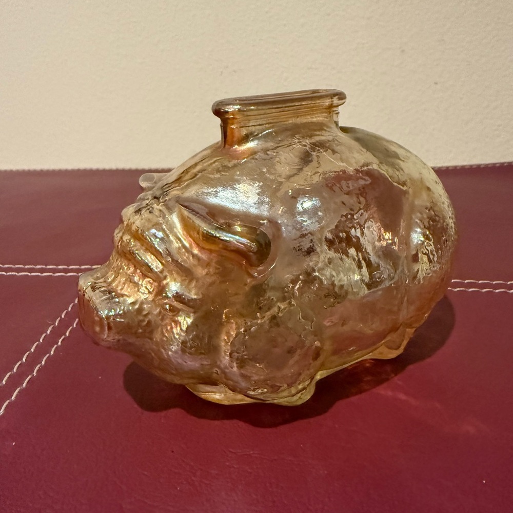 Vintage Anchor Hocking Carnival Glass Amber Gold Piggy Bank